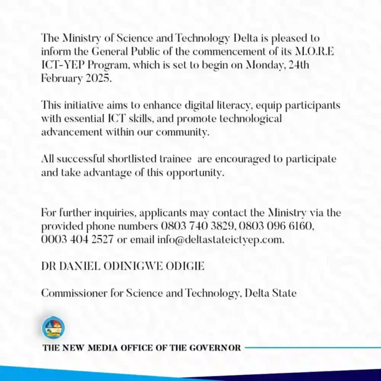 Call for Application: Delta State M.O.R.E ICT-YEP Program