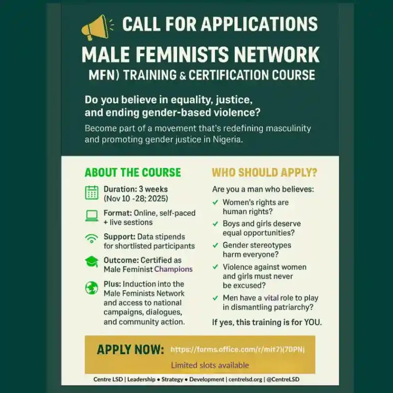 Apply: Centre LSD Male Feminists Network MFN Training and Certification Course (Data Stipends)