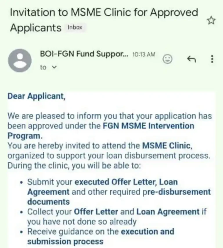 BOI-FGN Fund Invites Approved Applicants to MSME Clinic for Loan Disbursement