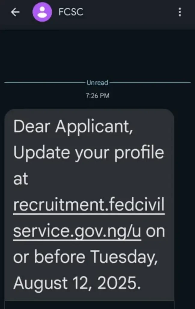 FCSC Sends SMS to Shortlisted Candidates for Exam Center Update