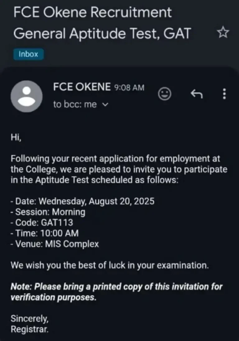 FCE Okene Sends Aptitude Test Invitations to Shortlisted Applicants