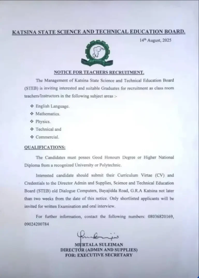 Apply: Katsina State Science and Technical Education Board Recruitment