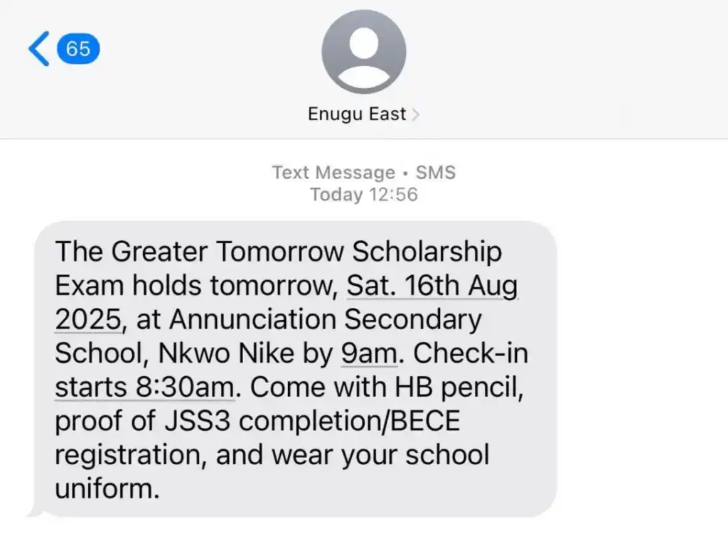 Enugu East LGA Schedules Greater Tomorrow Scholarship Exam Date