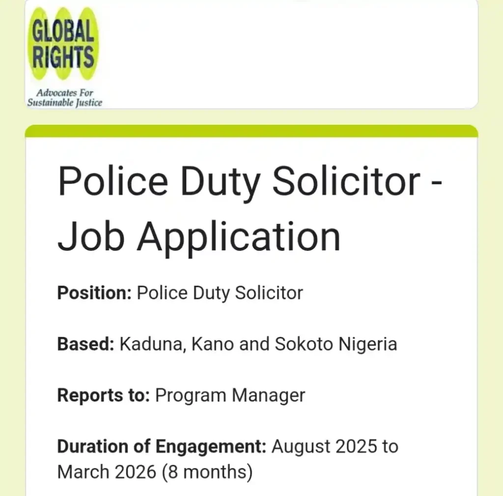 Apply: Global Rights Nigeria Police Duty Solicitor Recruitment