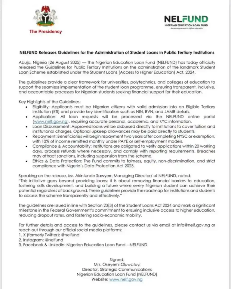NELFUND Guidelines for Student Loans in Tertiary Institutions