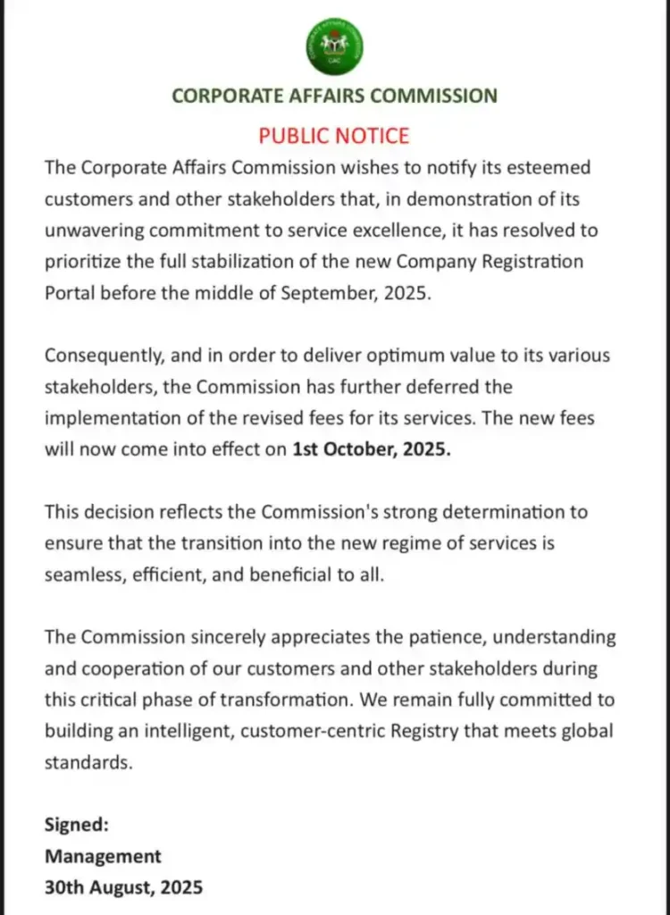 CAC gives date to begin new service fees