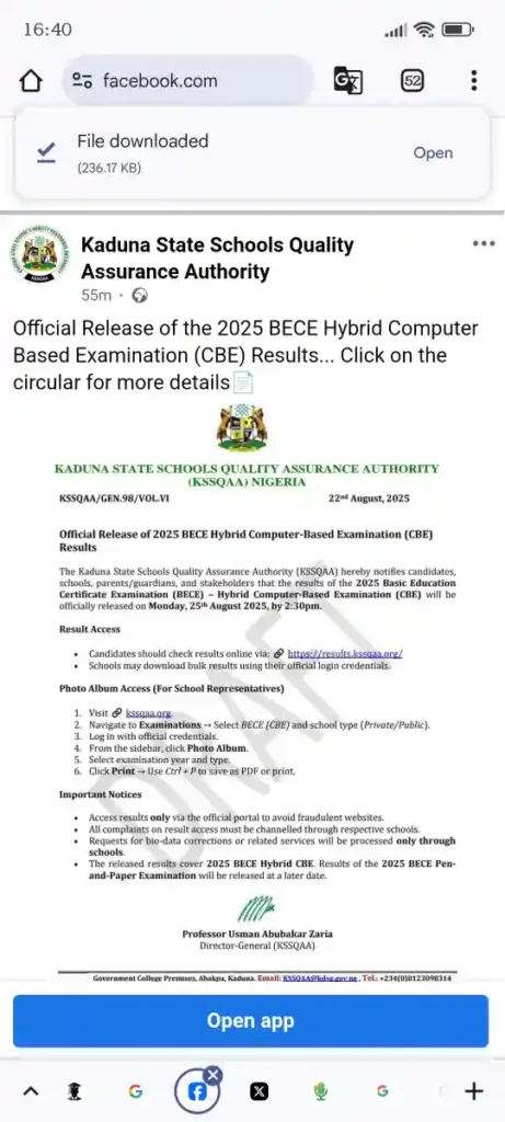 Kaduna Gives Date to Release KSSQAA 2025 BECE Hybrid CBE Results