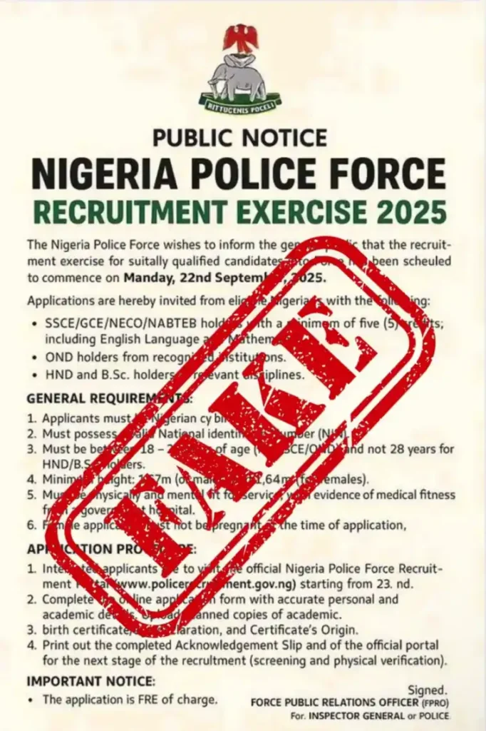 Nigeria Police exposes fake 2025 recruitment notice circulating online