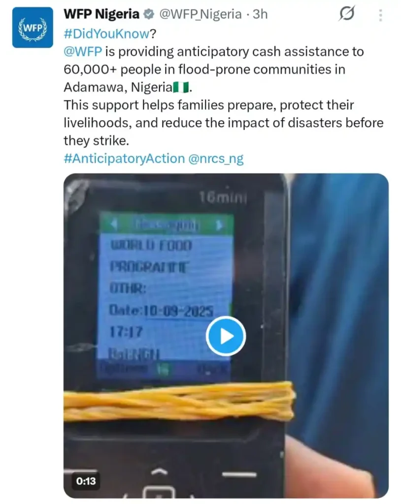 World Food Programme begins N50,000 anticipatory cash transfer in Adamawa