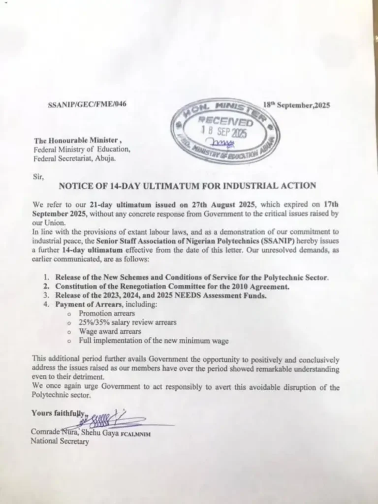 SSANIP gives FG ultimatum over 2025 funds, unpaid arrears, minimum wage