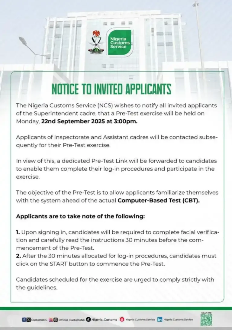 NCS schedules 2025 pre-test date for Superintendent cadre