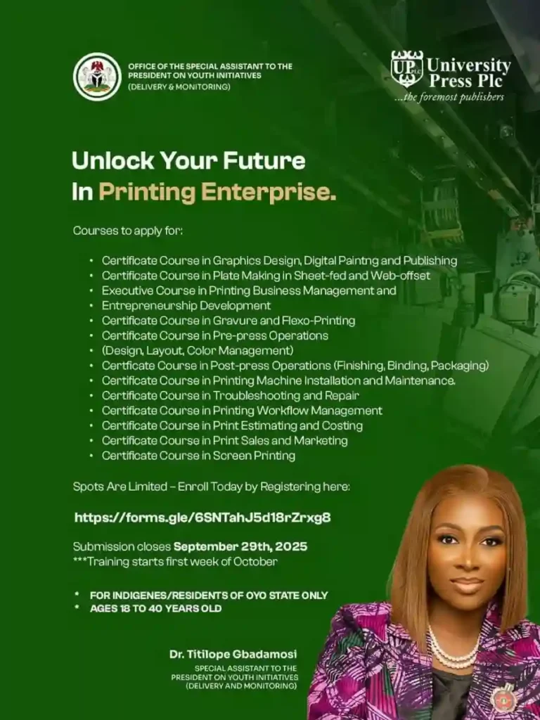 Oyo youth skill-aid printing and publishing training opens registration