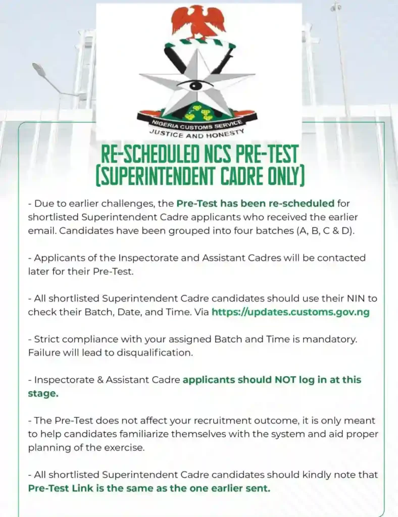Nigeria Customs re-schedules superintendent cadre pre-test