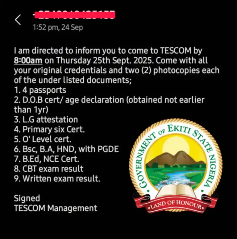 Ekiti TESCOM sends SMS screening invitations to candidates