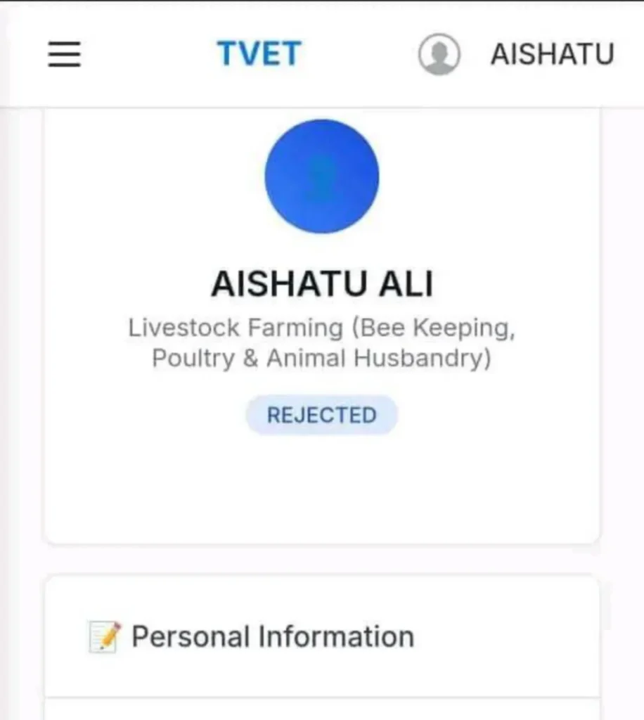 TVET begins rejecting trainee applicants, status changes to rejected