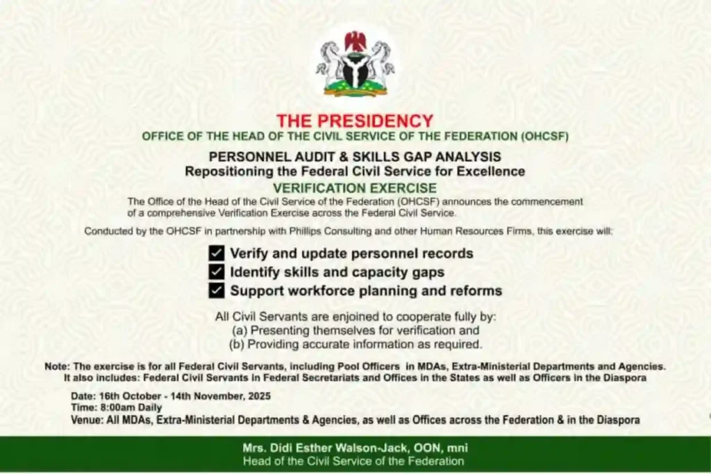 FG begins civil service verification and skills audit exercise