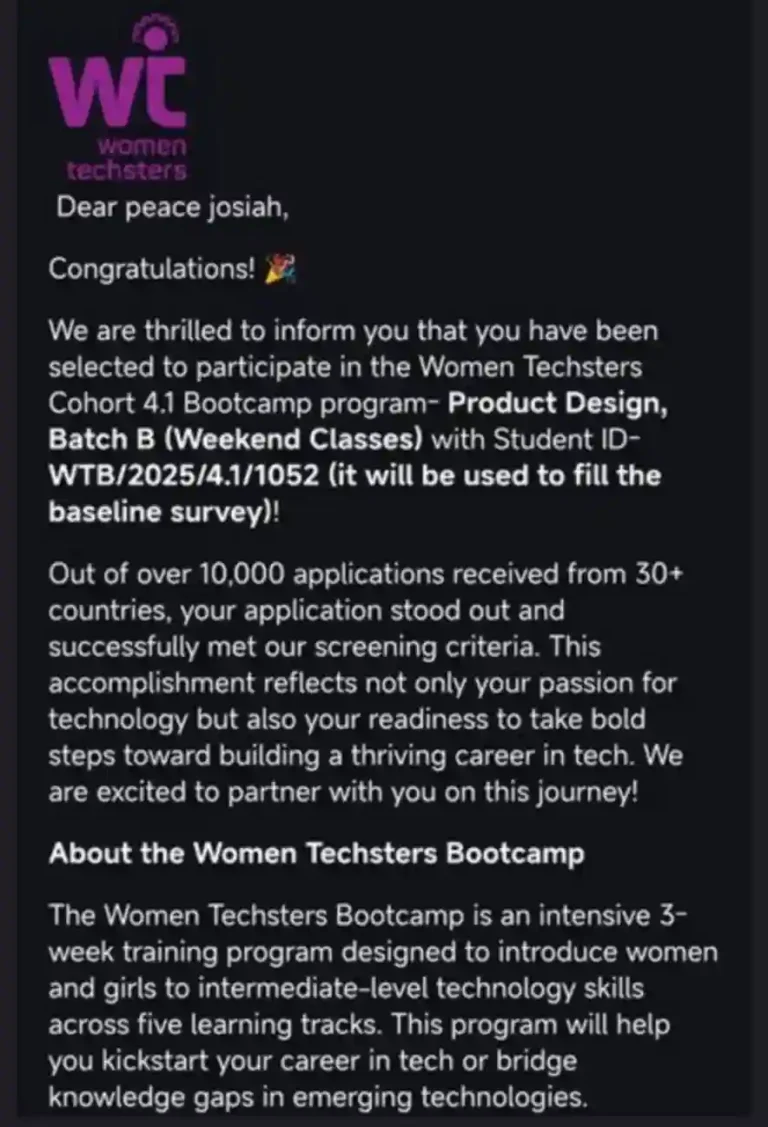 Women Techsters sends emails to selected cohort 4.1 applicants