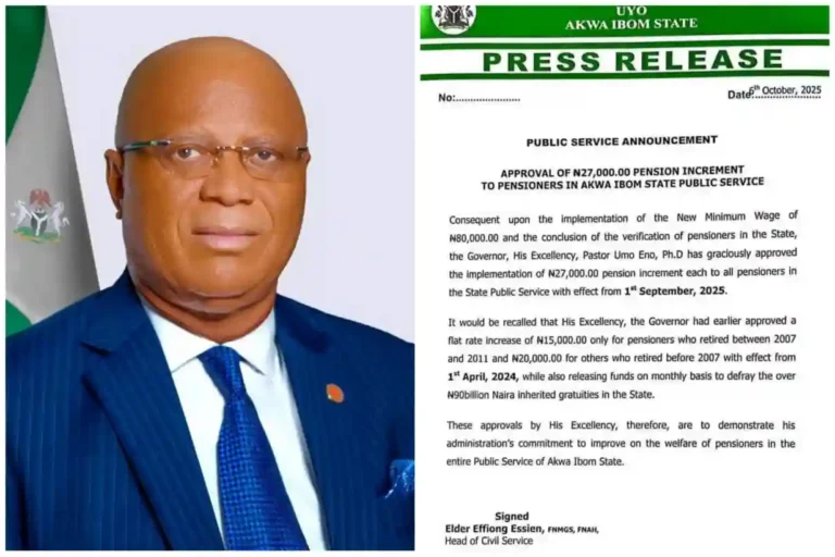 Akwa Ibom Gov approves N27,000 pension increase for  retirees