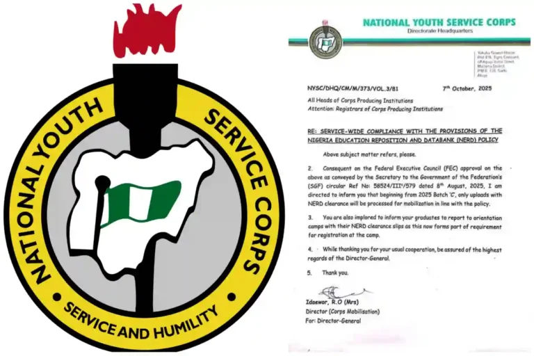 NYSC issues circular requiring NERD clearance for 2025 batch c