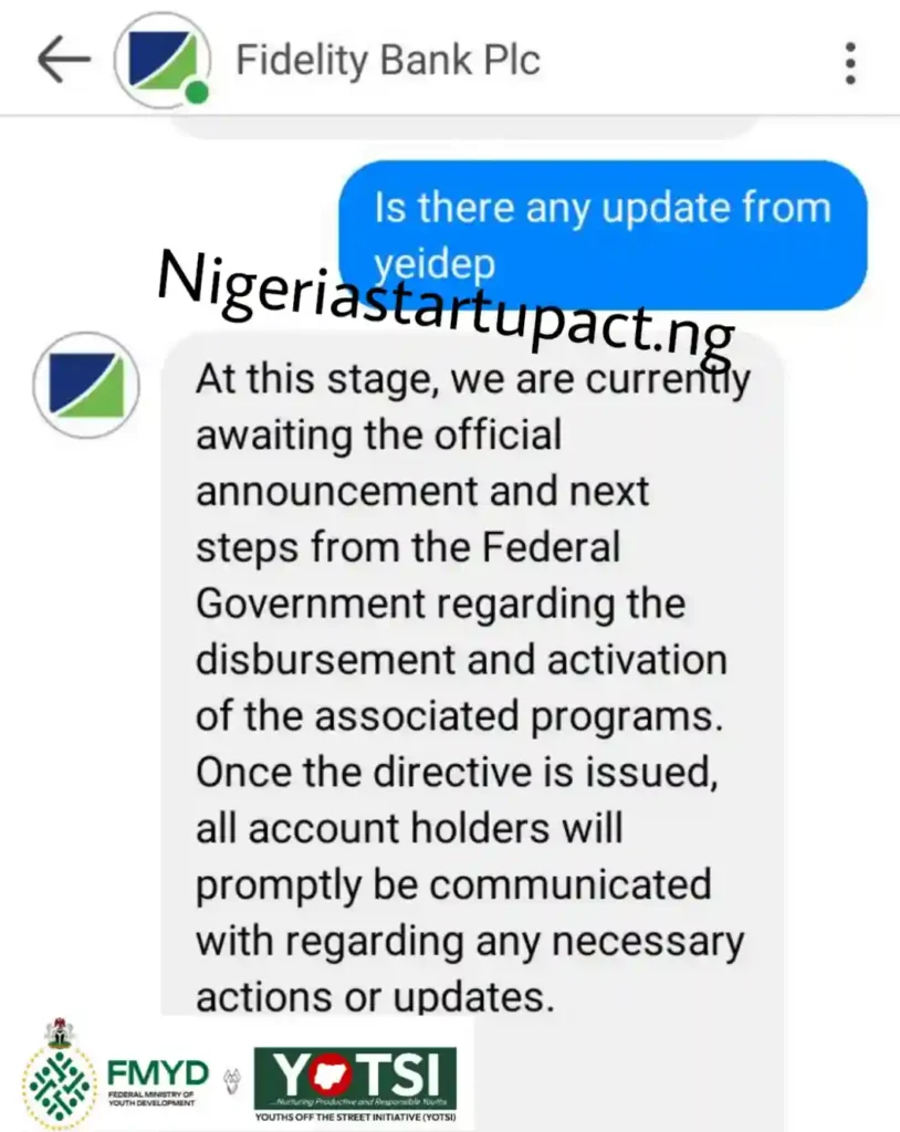 Fidelity Bank awaits FG order to begin YEIDEP disbursement