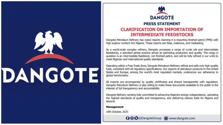 Dangote Refinery denies importing high-sulphur petrol from UK