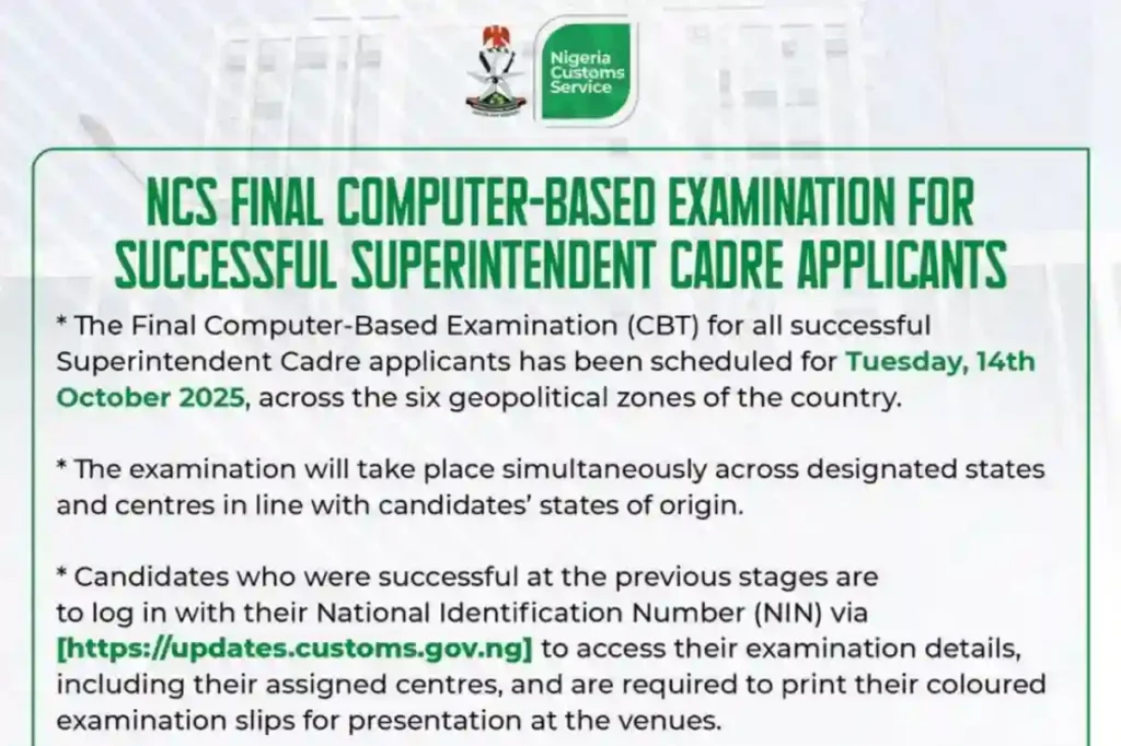 NCS sets final cbt exam date for superintendent cadre applicants