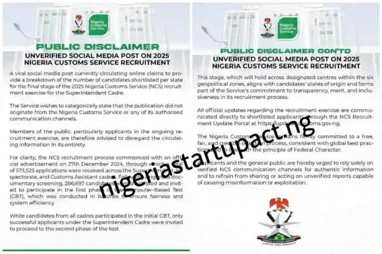 Nigeria Customs debunks fake 2025 shortlist list circulating online