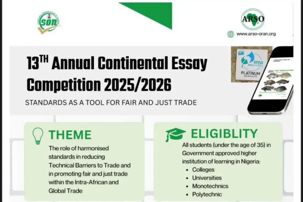 SON announces 13th ARSO continental essay competition 2025/2026