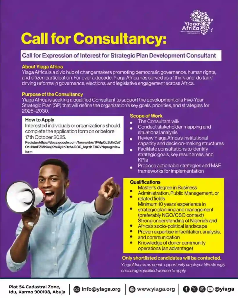 Yiaga Africa seeks consultant for 2025–2030 strategic plan