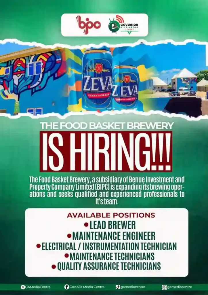 Benue food basket brewery begins recruitment