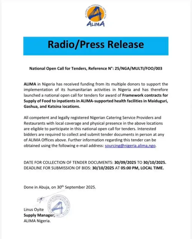 ALIMA calls for food suppliers in Maiduguri, Gashua, and Katsina