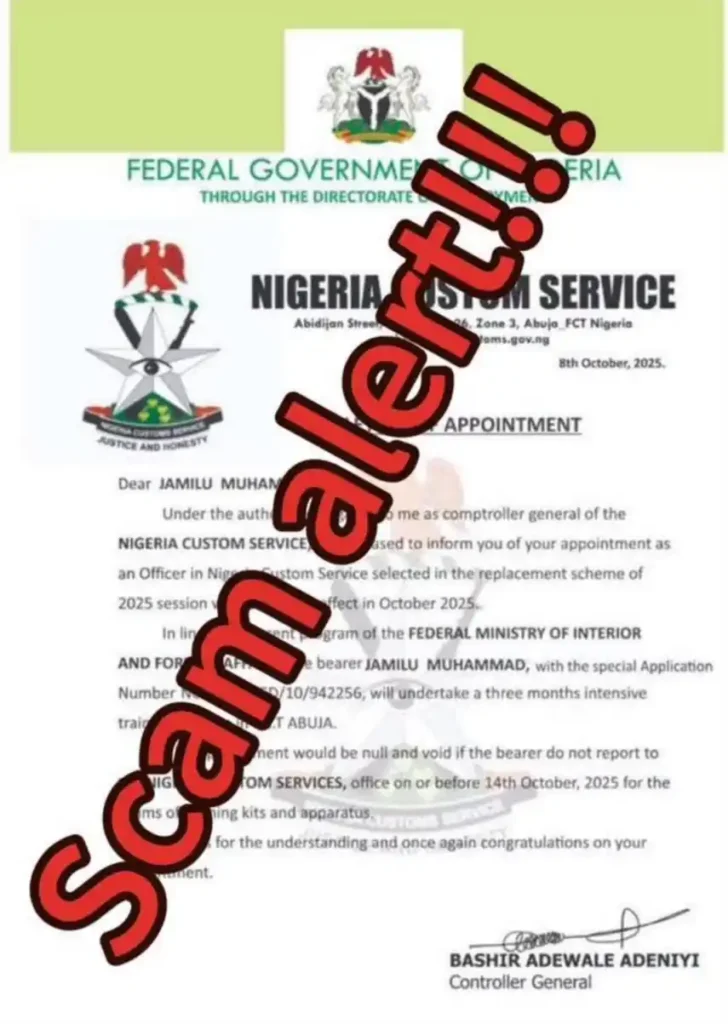 Nigeria Customs denies claims of appointment letters circulating online