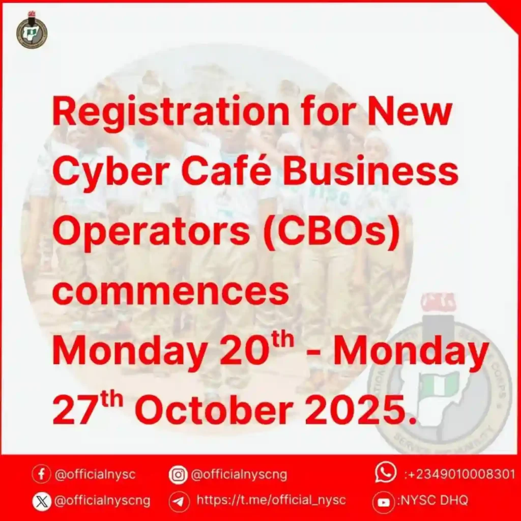 NYSC to begin registration for cyber café operators Monday