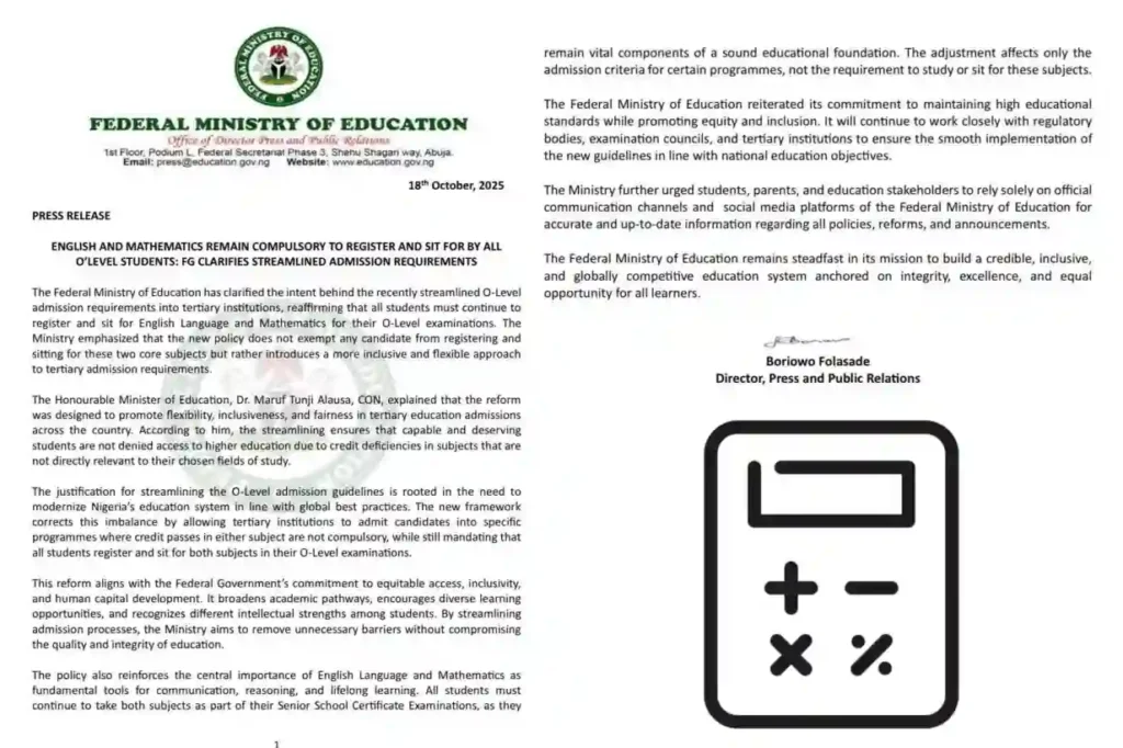 FG says students must sit for English, Mathematics in O-level exams