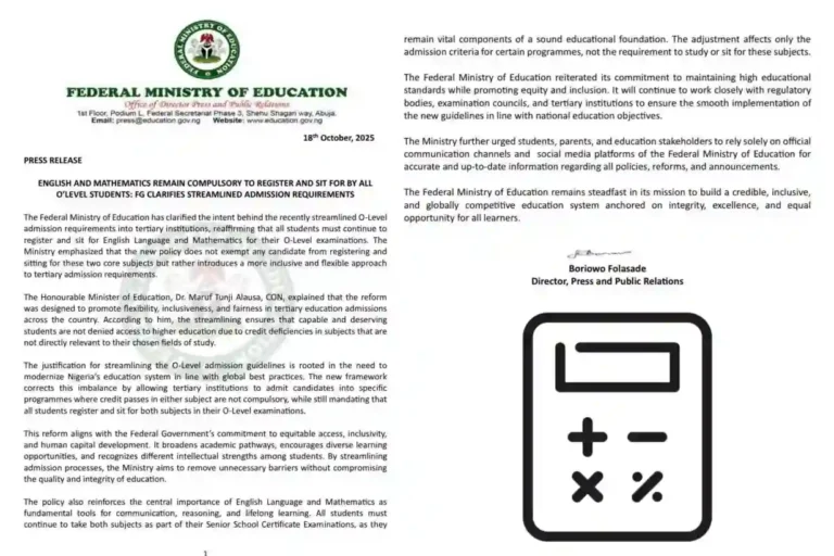 FG says students must sit for English, Mathematics in O-level exams
