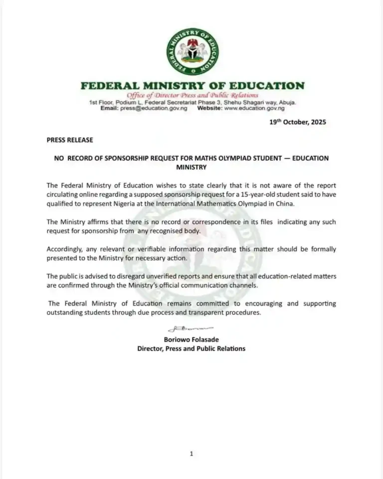 FG denies claims of sponsorship request for Maths olympiad student