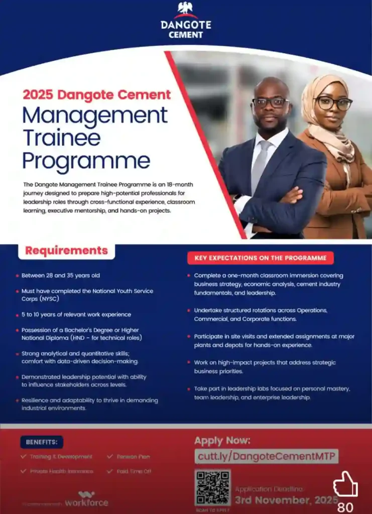 Dangote cement opens application for 2025 management trainee programme