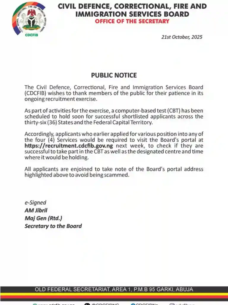 CDCFIB CBT scheduled to hold soon for shortlisted applicants