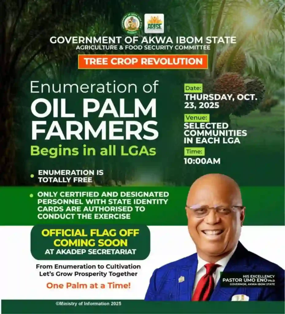 Akwa Ibom begins free enumeration of oil palm farmers across LGAs