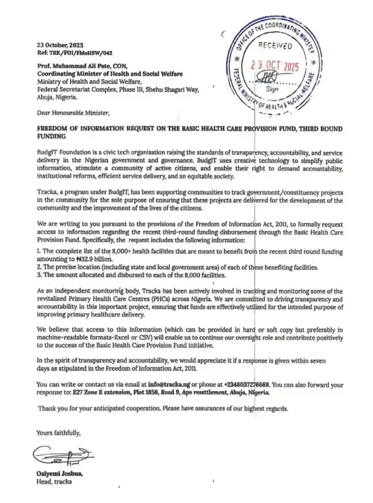 BudgIT demands full disclosure on FG’s N32.9bn health fund disbursement