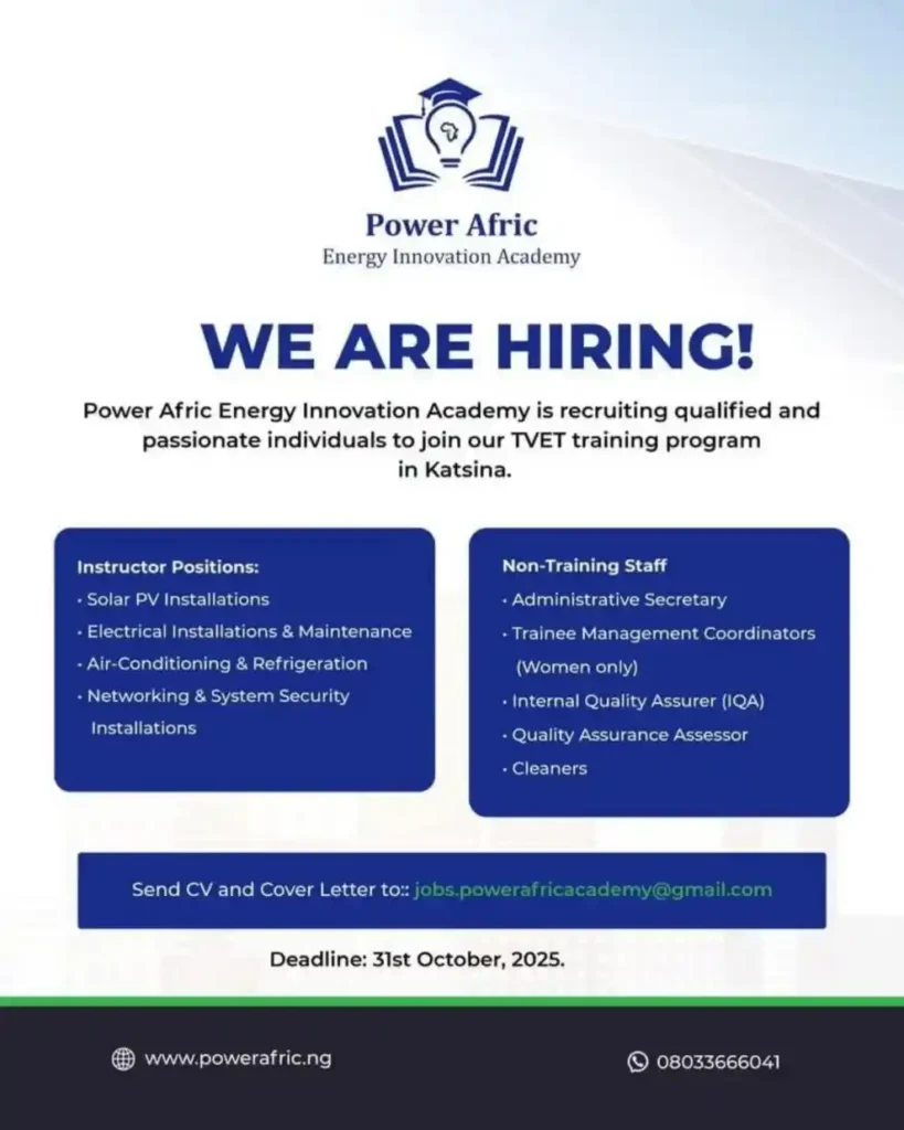 Power Afric energy innovation academy begins Katsina TVET recruitment
