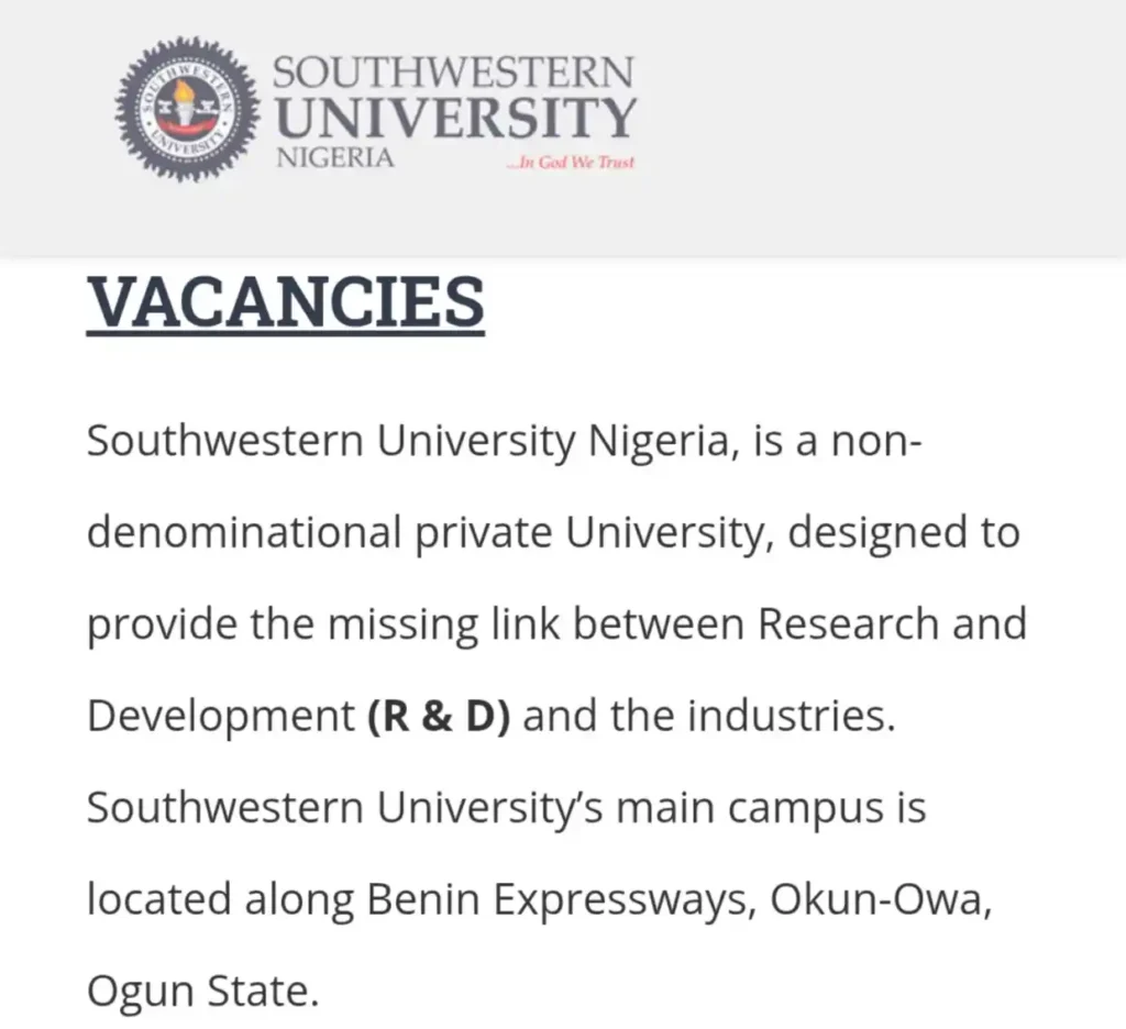 Southwestern University Nigeria opens recruitment