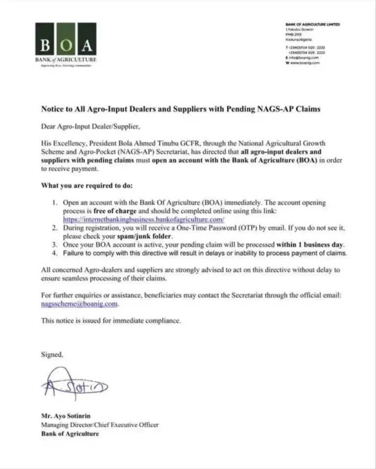 Bank of agriculture (BOA) opens farmers account portal for payment