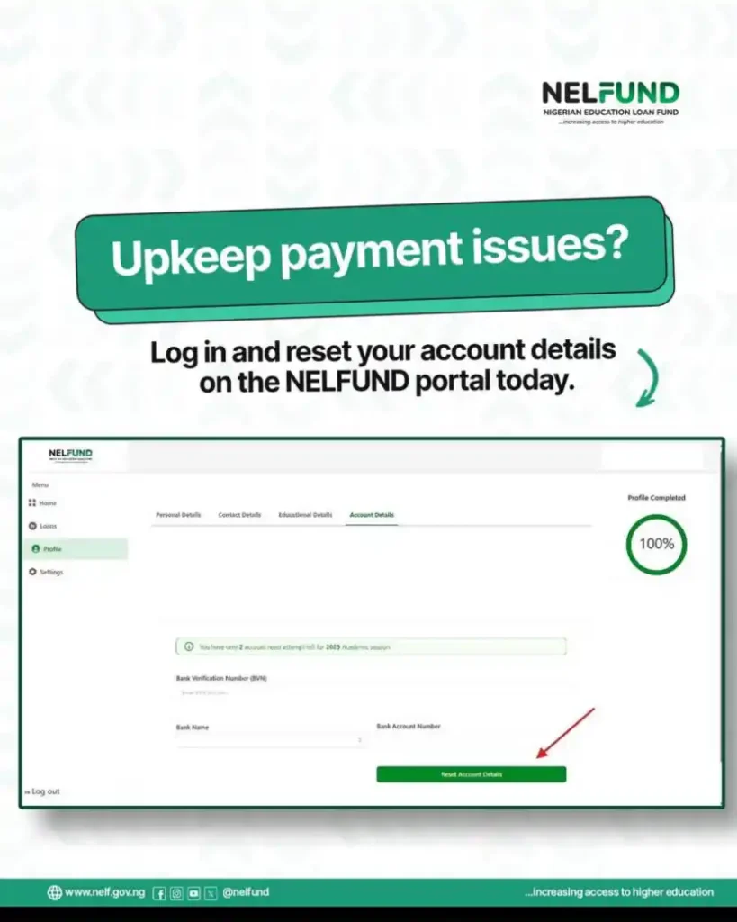 NELFUND student Loan applicants can now reset account details