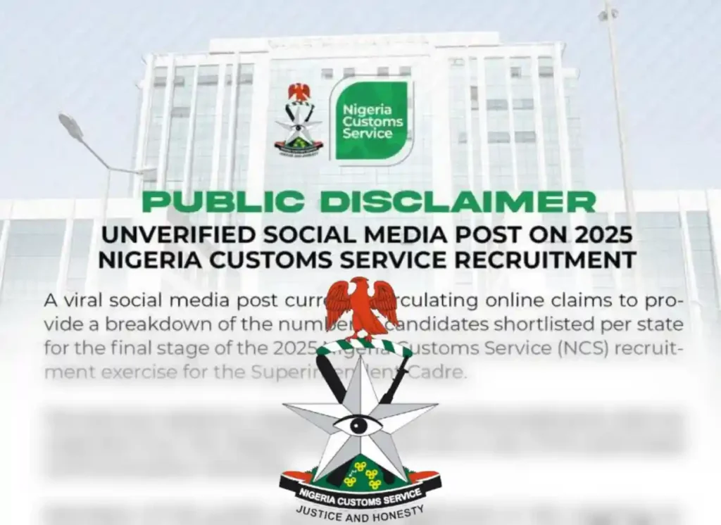 Nigeria Customs disowns viral 2025 recruitment shortlist post