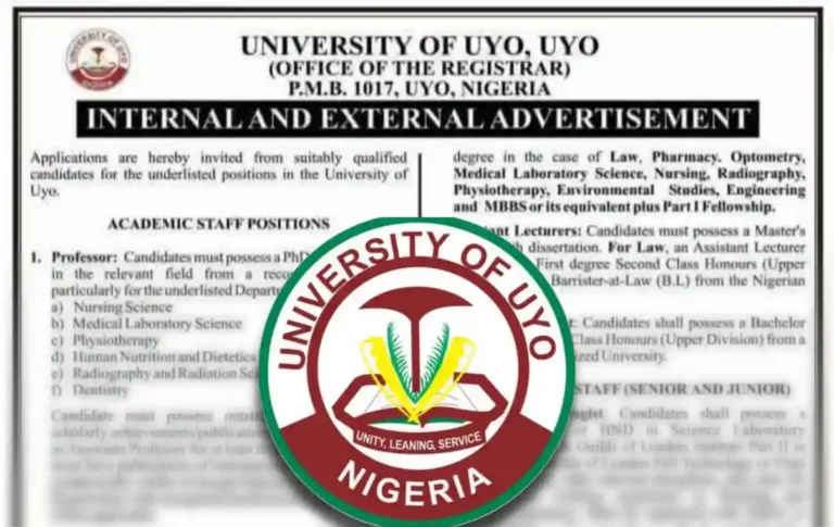 University of Uyo recruitment 2025 opens for academic, non-teaching