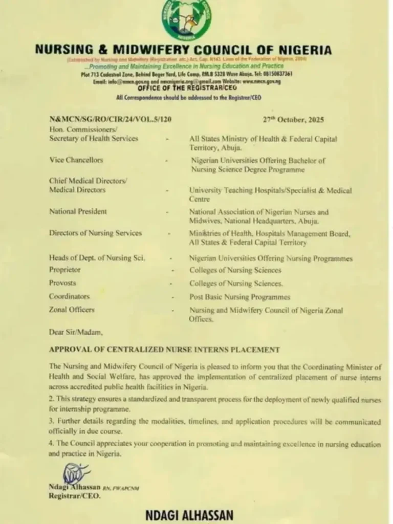 NMCN announces centralized nurse intern placement