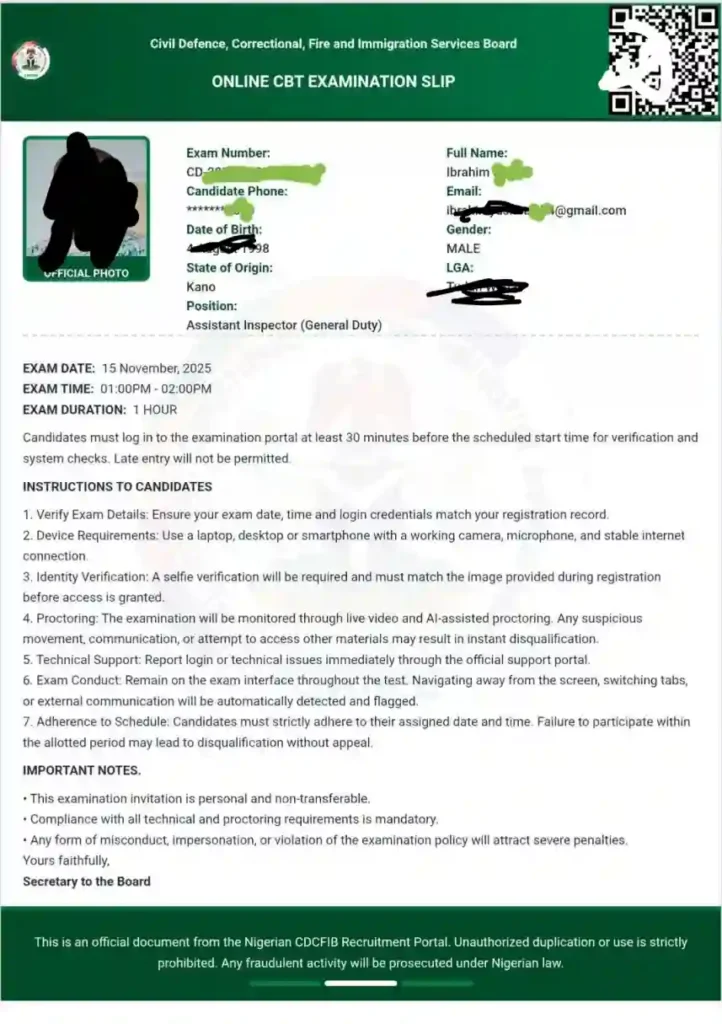 CDCFIB exam slip confirms some candidates to take CBT in cyber cafes