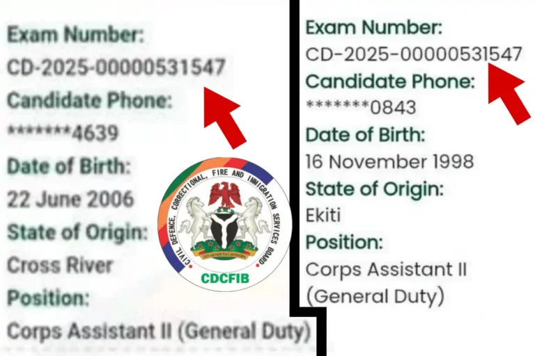 CDCFIB candidates report seeing same exam number on slips