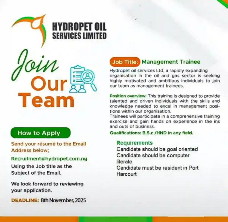 Hydropet Oil Services opens management trainee programme for graduates